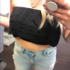 Strapless Crop Top with eyelit details black